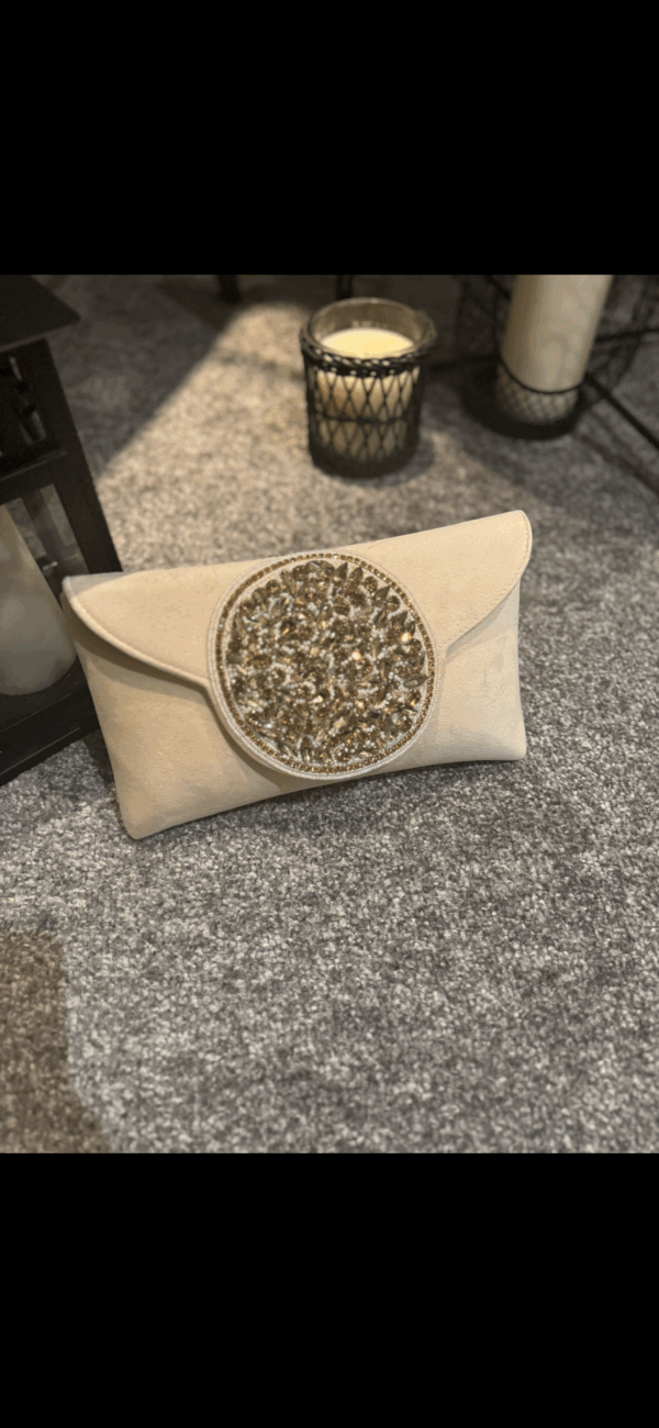 Cream velvet clutch bag