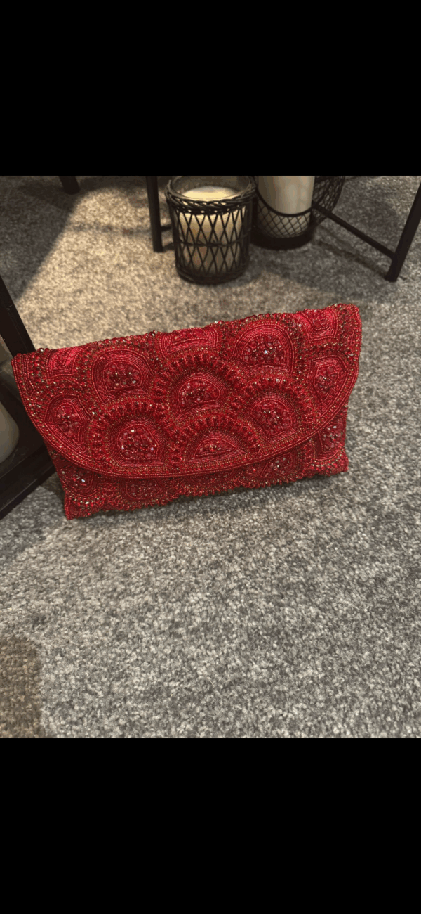 Red beaded clutch bag