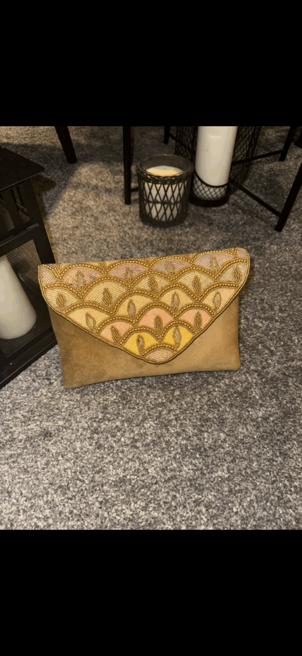 Multi-coloured gold clutch bag