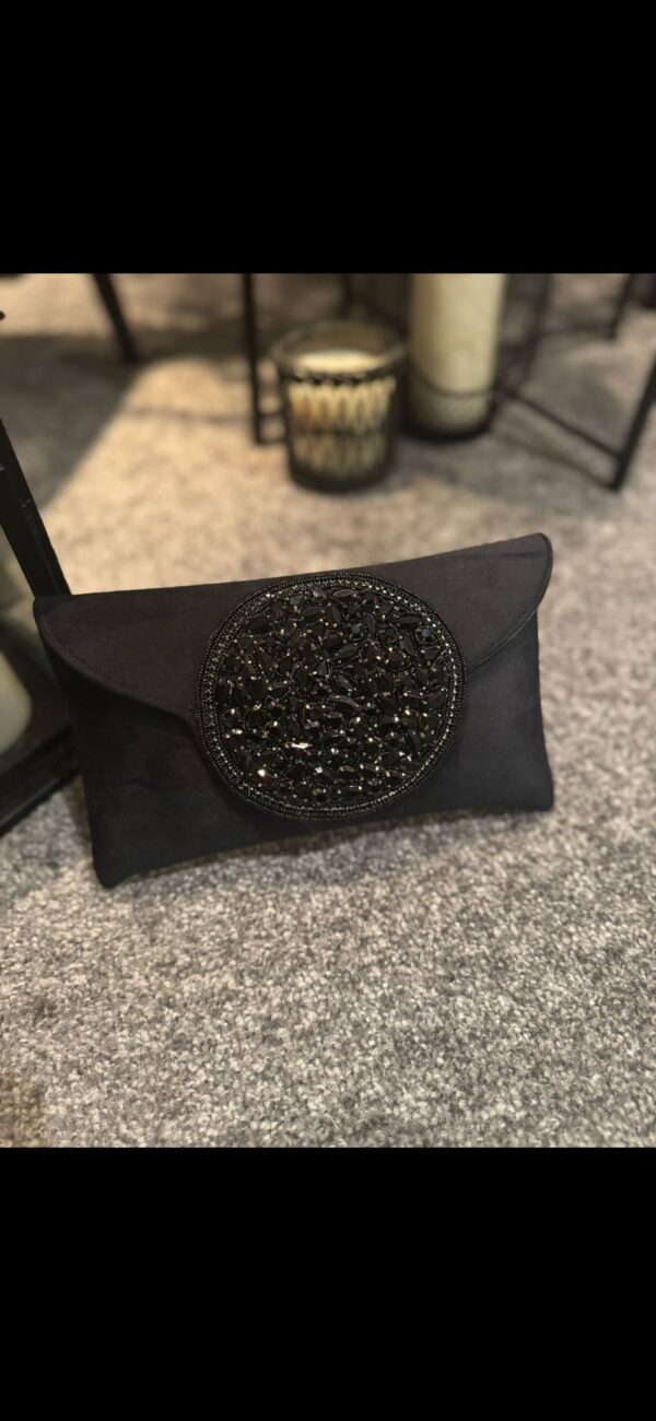 Black velvet sequins clutch bag